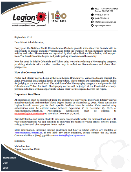 Remembrance Day letter2026